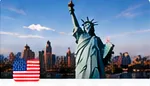 New York skyline with a US flag (AI-generated illustration)